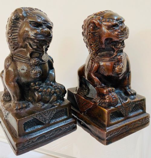 Pair of Chinese Bronze Dogs of Foo. 19th Century