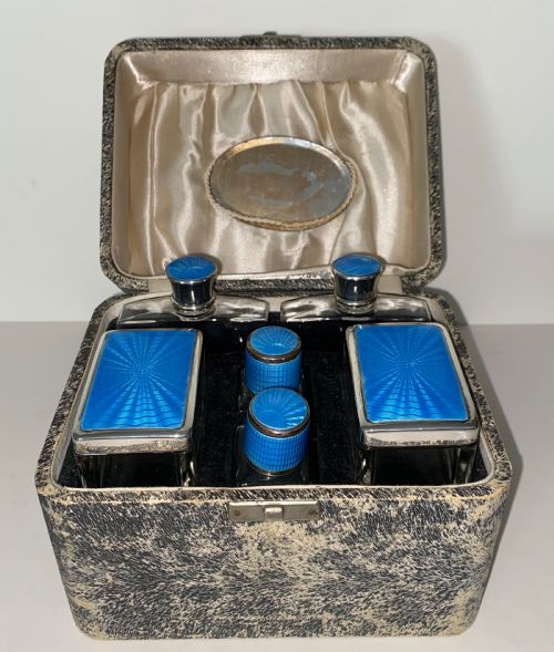 Art Deco Vanity Set with Guilloche Enamel Lids