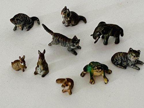 Collection of Dolls House Miniature Cold Painted Bronze Animals. Late 19th Century.