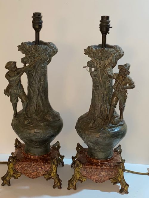 Pair of French Spelter Lamps. Late 19th Century