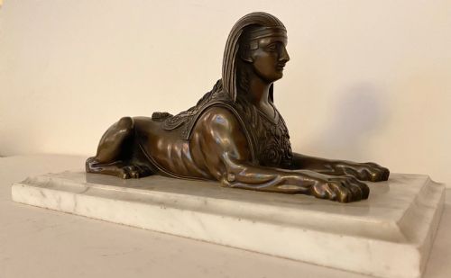 Bronze Sphinx on Marble Base. 19th Century