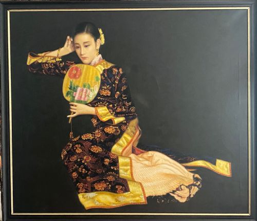Oil on Canvas of Japanese Woman in Kimono.circa 1960