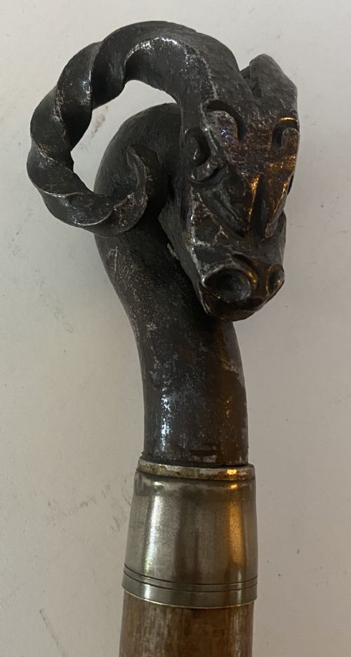 Walking Stick with Forged Rams Head