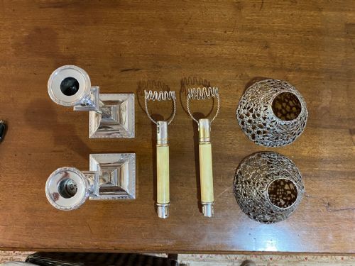 fig 1. Edwardian Silver Ejector Candlesticks with Goram Accessories