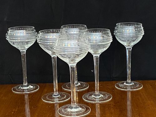 Set of 6 Etched Hock Glasses
