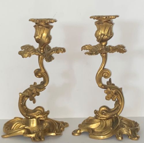 Pair of French Gilt Bronze Candlesticks