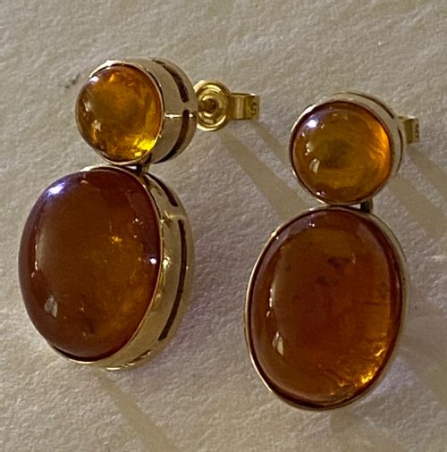 Amber Set Ear Studs in 14ct Gold