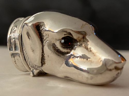 Silver Vesta Case Dog with Garnet Eyes