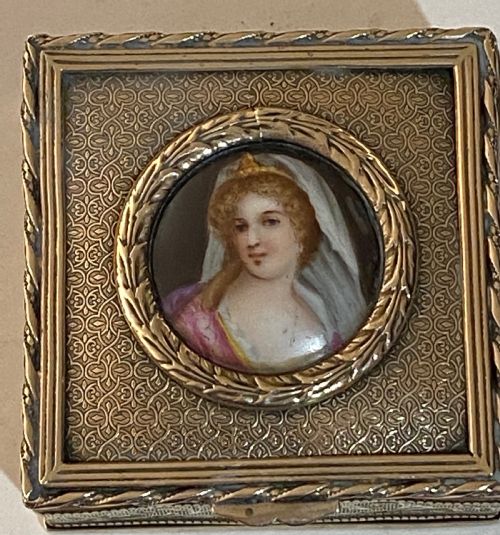 Continental Trinket Box with Inset Painted Porcelain Plaque. 19th Century