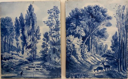 Pair of French 19th Century Blue and White Tiles