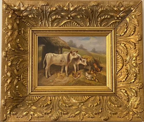 19th Century Oil on Panel of Farmyard Scene