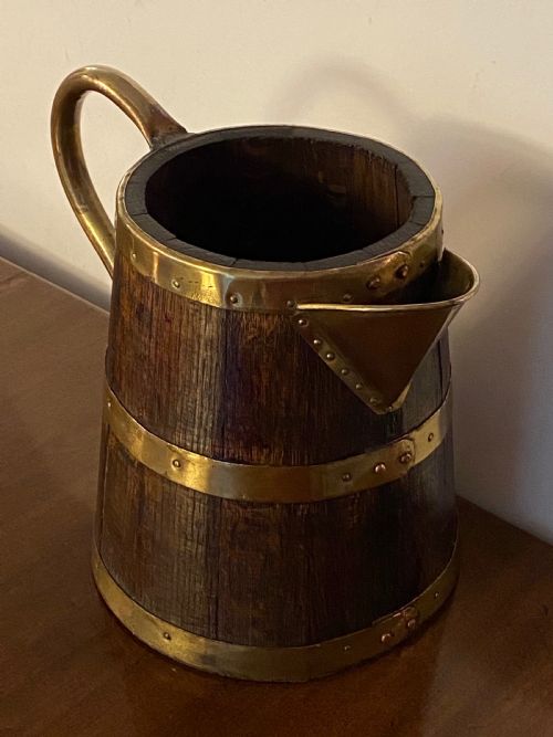Coopered Oak Pitcher with Brass Banding