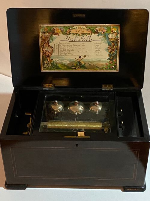 Swiss Three Bell Music Box Playing 8 Airs