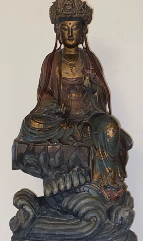 Antique Chinese Carved Wooden Figure of a Deity