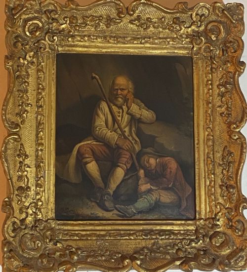 19th Century Oil of Resting Travellers