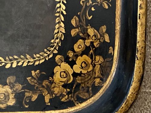 fig 1. Antique Toleware Hand Painted Tray on Stand