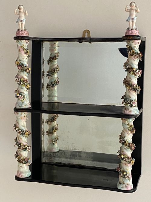 Antique Hanging Shelf with Porcelain Turned Columns