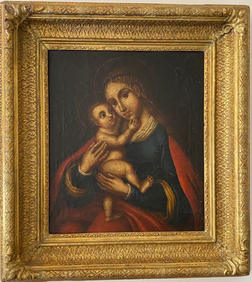 19th Century Madonna and Child ,Oil on Canvas