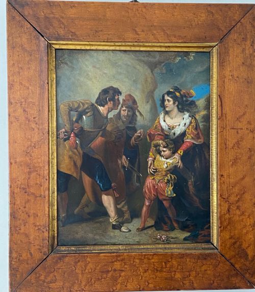 Antique Oil on Canvas of Medieval Scene