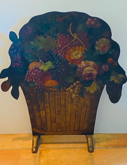 Victorian  Screen Painted with Still Life Floral Scene in Oils.