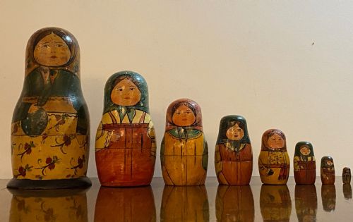 Antique Set of Russian Wooden Babushka Dolls