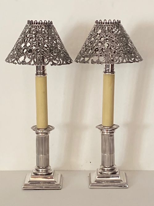 Pair of Ejector Candlesticks with Silver Shades