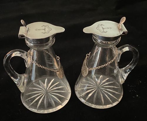 Pair of Whisky Noggins with Silver Collars and Lids