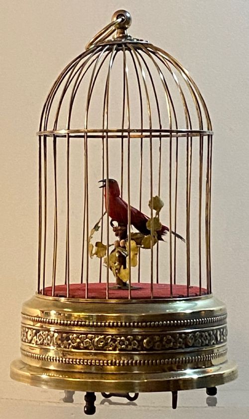 French Singing Bird Automaton in a Brass Cage