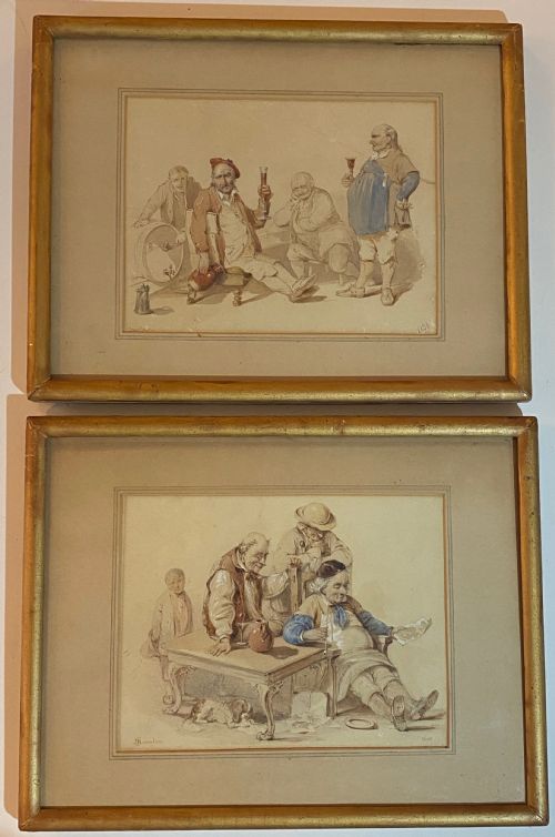 Irish Artist Robert Richard Scanlan (1801-1876) Pair of Watercolours