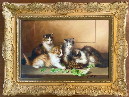 Oil on Canvas Depicting a Group of Kittens