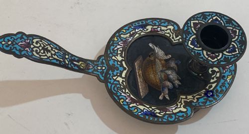 GRAND TOUR CHAMBER STICK IN CLOISONN AND MICRO MOSAIC CHAMBER STICK - ADDITIONAL PHOTO 2