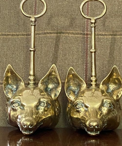 Pair Brass Fox Mask Doorstops