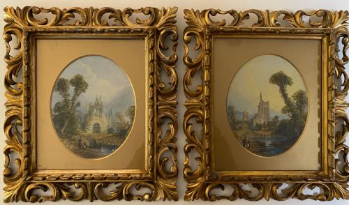 Pair of 19th Century Oils on Board in Florentine Frames 