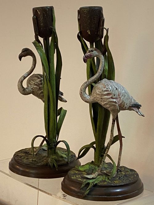 Austrian Cold Painted Bronze Candlesticks
