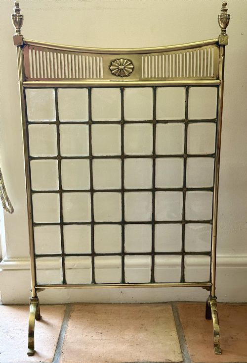 Antique Brass Fire Guard with Bevelled Glass Panels