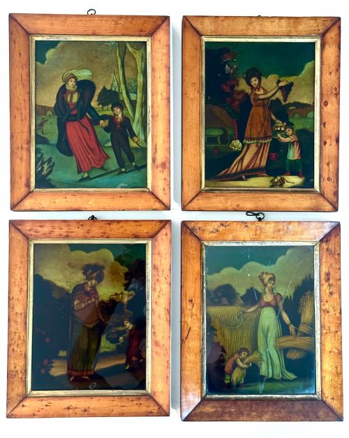 Regency Reverse Glass Engravings Set of Four