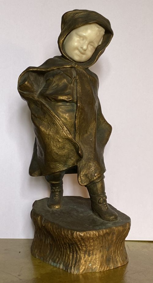 Gilt and Ivory Bronze statue by Gori of a Boy in a Cloak