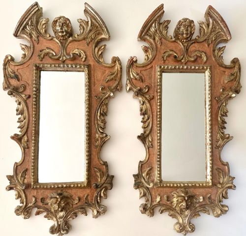 Pair of Continental Carved Wooden Mirrors