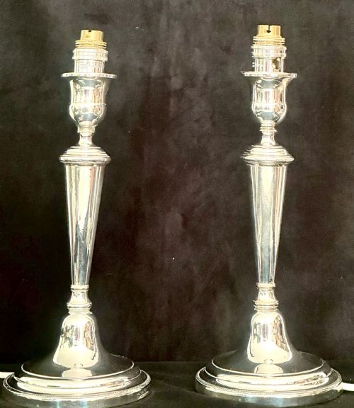 Pair of Sheffield Plate Candlesticks Converted Into Lamps
