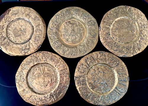 set of five brass indian temple plates - CATEGORY: ANTIQUE METAL - DATED 19TH CENTURY