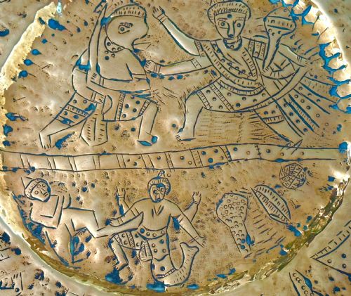 SET OF FIVE BRASS INDIAN TEMPLE PLATES - ADDITIONAL PHOTO 11