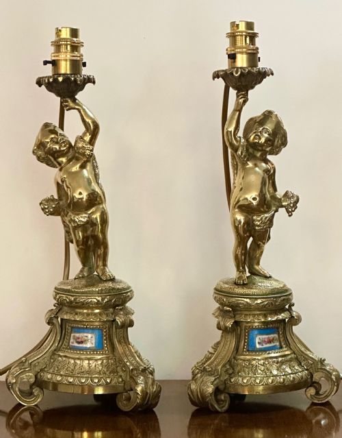 Pair of Gilt Bronze Figural Table Lamps