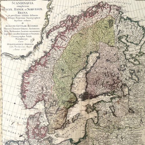 18th Century Engraved Map of Scandinavia