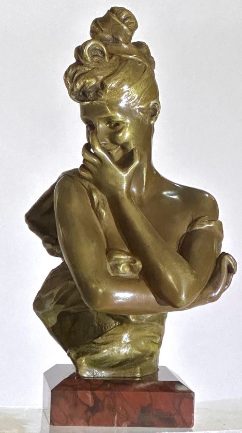 Bronze of Giggling  Girl by Georges van der Straeten (1856-1928)