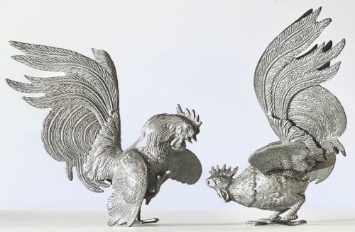 Pair of Large Italian Fighting Cocks