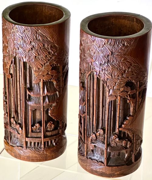 Pair of Chinese Bamboo Brush Pots