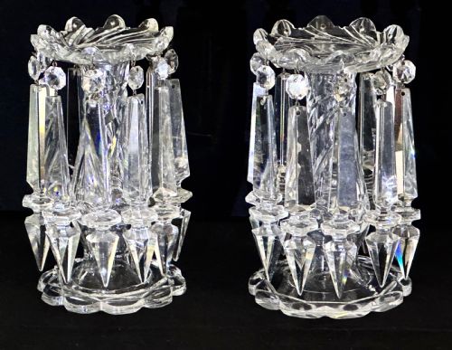 Pair of 19th Century Glass Lustres with Prismatic Drops