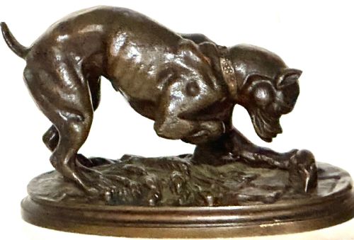 Bronze Sculpture of  a Dog with a Rat