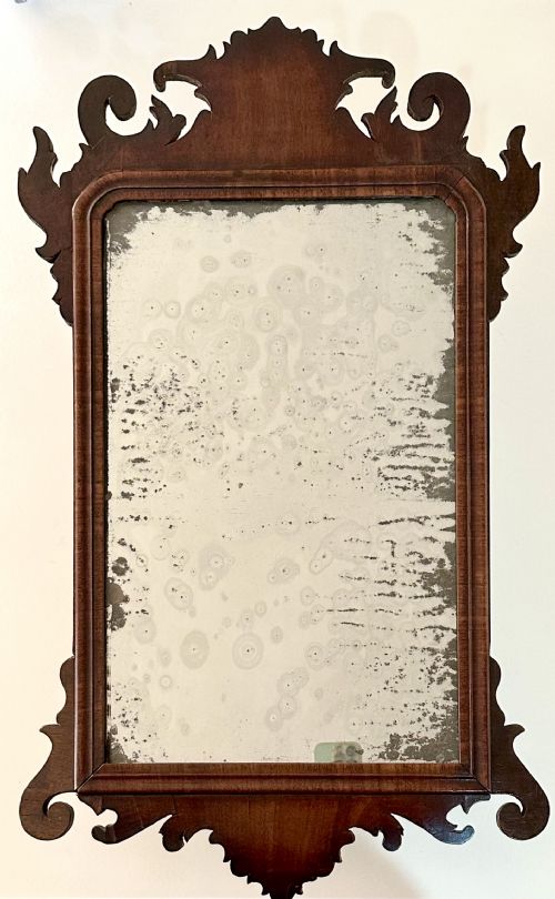 George II Red Walnut Fret Carved Mirror