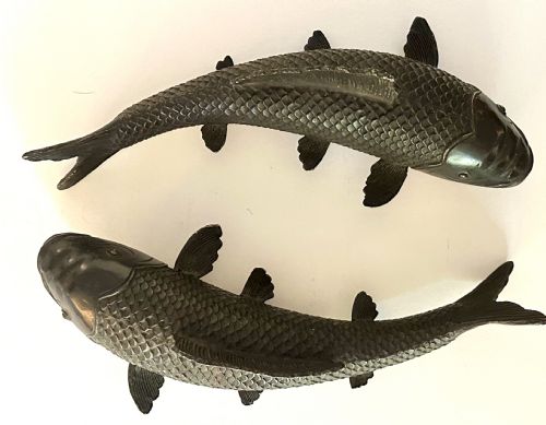 Pair of Bronze Japanese Carp.